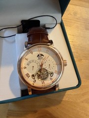 BIBI Automatic Skeleton Watch White Roman Dial 42mm Brown Leather, Box