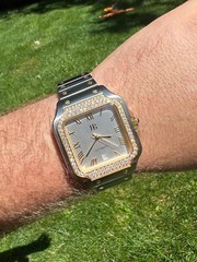 Real Mens 2.5ct MOISSANITE Watch Two Tone Gold Plated Automatic White Pearl Face