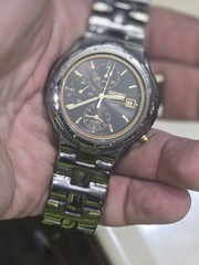 Seiko Alarm Chronograph Quartz Alarm 100m Black Dial Date Steel Bracelet