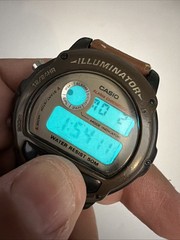 Casio Illuminator W-89H Digital Watch Olive Green Brown Nylon Leather Strap 1536