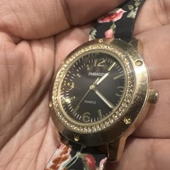 Works EMBASSY Ladies Watch Gold Crystal Tone New Battery Floral Strap 36mm Fit 7