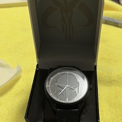 Star Wars The Mandalorian Men’s Quartz Analog Watch Black Dial Leather Strap Box