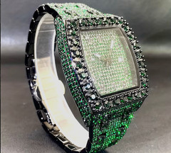 Luxurious Hip-Hop Green Rhinestone Watch | Unisex Square Diamond Watch