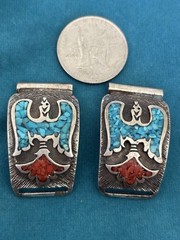 Men’s Watch Tips. Sterling Silver Turquoise And Coral Chip Inlay!! Very Nice