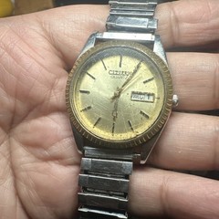 VTG Citizen CQ President Watch Men 36mm Silver Dial Two Tone Daydate Need Repair