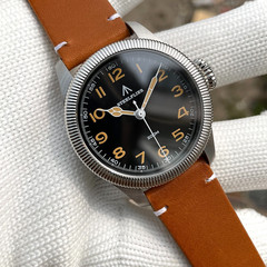 39MM STEELFLIER Quartz Pilot Watch Men’s Sapphire 200M Waterproof Leather NEW