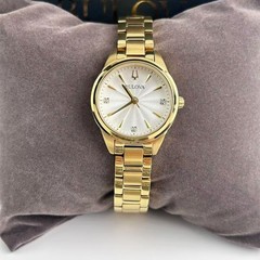Bulova Sutton 97P150 Women’s Classic Watch White Dial Gold Diamond Watch 28mm