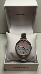 Nine West Womens Quartz Watch Pink Silver Glitter Dial
