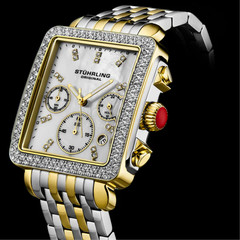 Stuhrling Sonata 4083 2 Chronograph Stainless Steel Two Tone Date Womens Watch