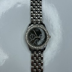 E FMD M163 52 Japan Silver Black Crystals Ladies Stainless Untested
