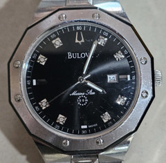 Bulova Mens Marine Star Diamond Accented Stainless Steel Watch S-34 C976917