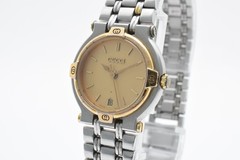 GUCCI 9000L Quartz Women’s Watch Gold Dial Two Tone Stainless Bracelet 25mm