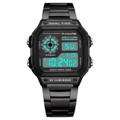 Classic Block Watch Fashion Sports Digital Watch LED Waterproof Metal Wristwatch