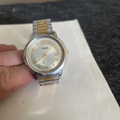 Vintage Timex Watch Mens Multi Tone Stainless Steel Classic Beige Big Face