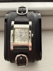 Guess Watch Women G66222L 22mm Silver Tone Bling Black Leather Band