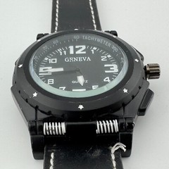 Geneva Quartz Watch Men Black Easy Read Japan Movt Large 51mm Analog New Battery