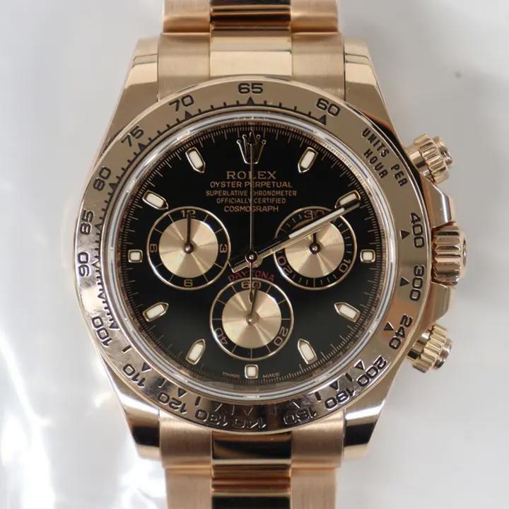 Scrambled Mint Rolex 116505 Cosmograph Daytona 18K Rose Gold Black Dial Watch