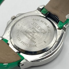 Studio Time Womens Watch 31mm Silver Tone Spring Green Crystals Cuff New Battery