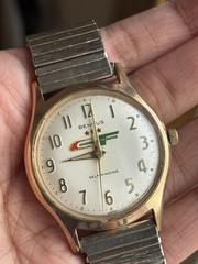 benrus 3 Star self winding Watch Series 7035 20 Micron Gold plate Case