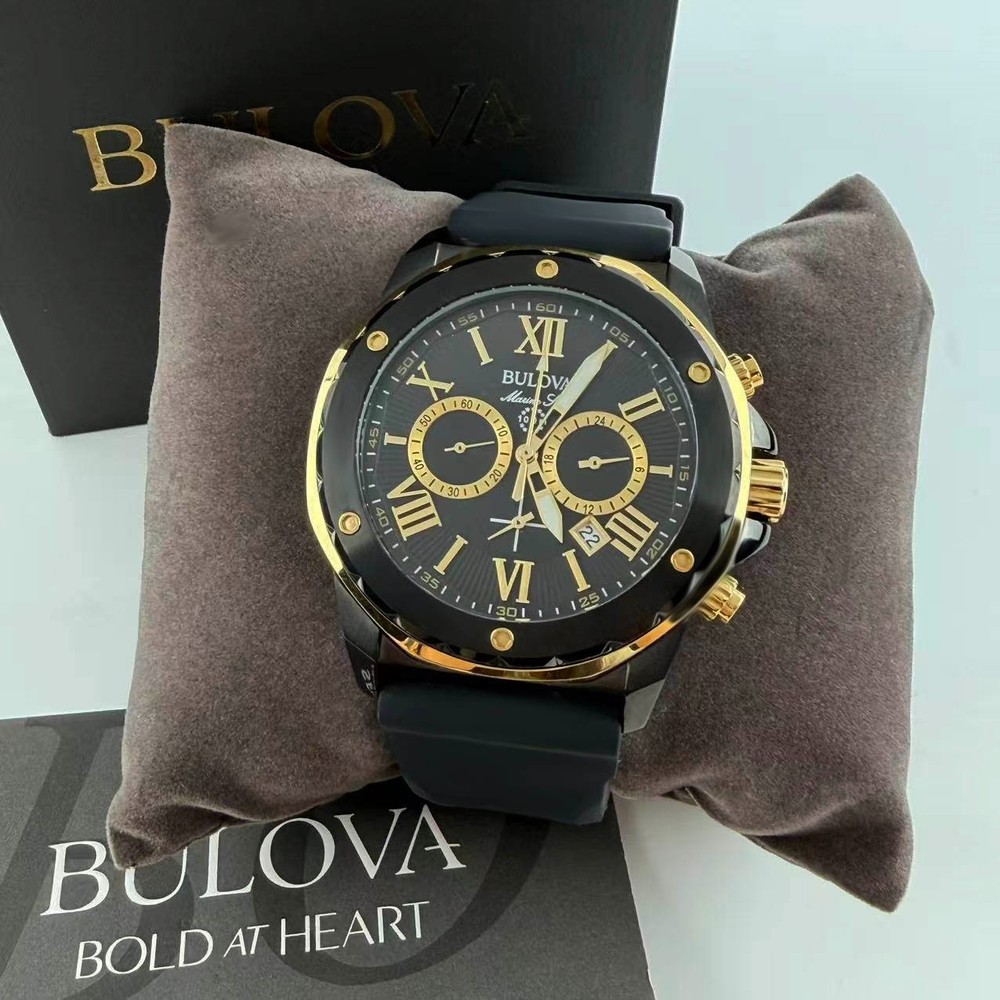 Bulova Marine Star Series A 98B278 Black Dial Silicone Strap Men’s Quartz Watch
