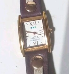 Wanderlust by La Mer Collections White Dial Gold Tone Case Brown Wrap Band Watch