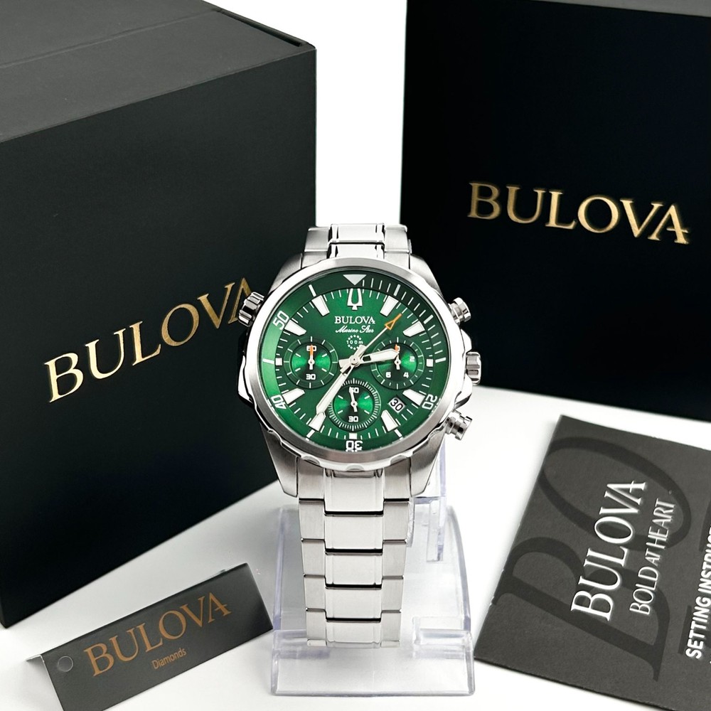 Bulova 96B396 Men’s Green Marine Star Chronograph Quartz Stainless Steel Watch