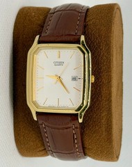 Vintage Citizen Quartz Tank Watch 6010-N14618-KA Gold Tone Date Mens Unisex