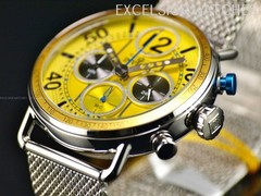 Invicta Mens Speedway GEARSHIFT 44mm Chronograph Yellow Dial Mesh Bracelet Watch