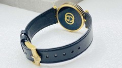 Vintage 1980s GUCCI Stack Gold Enamel Black Dial watch runs Women’s Leather