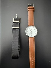 PX Men’s Classic Analog Watch w/ Leather Strap Minimalist White Dial + Nylon