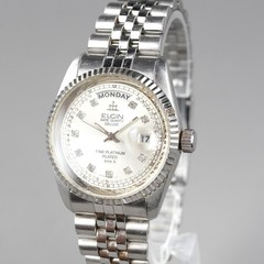 ELGIN DATE FINE PLATINUM Vintage FK-1078-LI Men’s 35mm Watch NewBattery 20081344