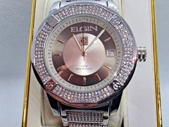 Elgin Men’s Watch 216 Crystals Diamond Indices Date Window SS Band 46mm FG160032