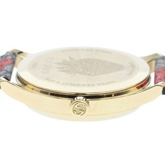 Gucci G-Timeless Quartz Ladies Watch Brown Red Dial Steel Gold Nylon From Japan