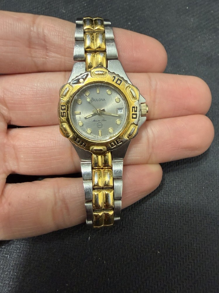 Bulova Marine Star 100m Quartz Two Tone Date Womens Watch