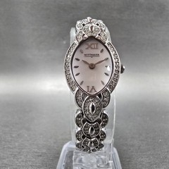 Wittnauer Watch Women 17mm MOP Dial Silver Tone Crystal Bezel Oval New Battery