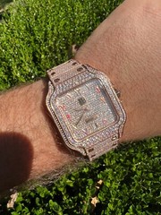 14k Rose Gold Plated & Stainless Steel Real Mens Watch CZ Hip Hop Arabic Dial