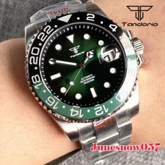 Tandorio Black Green Sunburst Dial NH35 Automatic Men Wristwatch Screwdown Crown