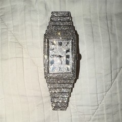 Luxury Silver Square Diamond Pattern Dial Metal Wristwatch Roman Numerals