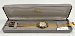 Skagen Quartz Silver Dial Gold Mesh Stainless Steel Diamond Markers Wristwatch