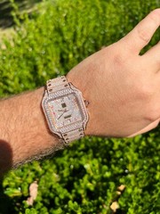 14k Rose Gold Plated & Stainless Steel Real Mens Watch CZ Hip Hop Arabic Dial