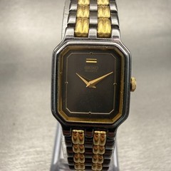 Seiko Watch Women 18mm Black Dial Two Tone Rectangle 2Y00-5569 New Battery VTG