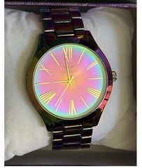 Gianello Metal Roman Numeral Mirror “Oilslick” Quartz Watch w/New Battery