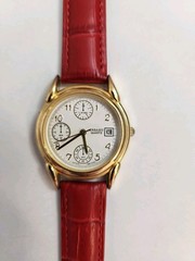 Embassy Quartz Gold/Red Leather Watch Date Indicator