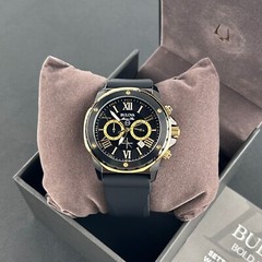 Bulova Marine Star Men’s Black Dial Black Rubber Strap 44mm Quartz Watch 98B278