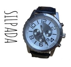SILPADA Chronograph Black Leather Silver Case Bezel Unisex Boyfriend Style