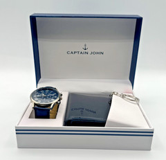 Captain John Nautical Anchor Mens Watch Wallet Keychain Gift Set New in Box NIB