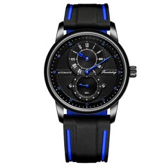 FORSINING Automatic Mechanical Watch Men Transparent Skeleton Blue Silicone Band
