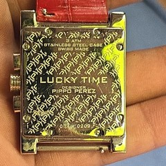 Pippo Perez Lucky Time Quartz Square Analog Watch Date Black Dial Red Leather