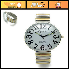 Jumbo Big Numbers Stretch Elastic Band Fashion Watch for Men & Women – Two Tone