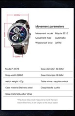 ‌PINDU Men’s Automatic Mechanical Watch Waterproof Leather Strap Unique Starry